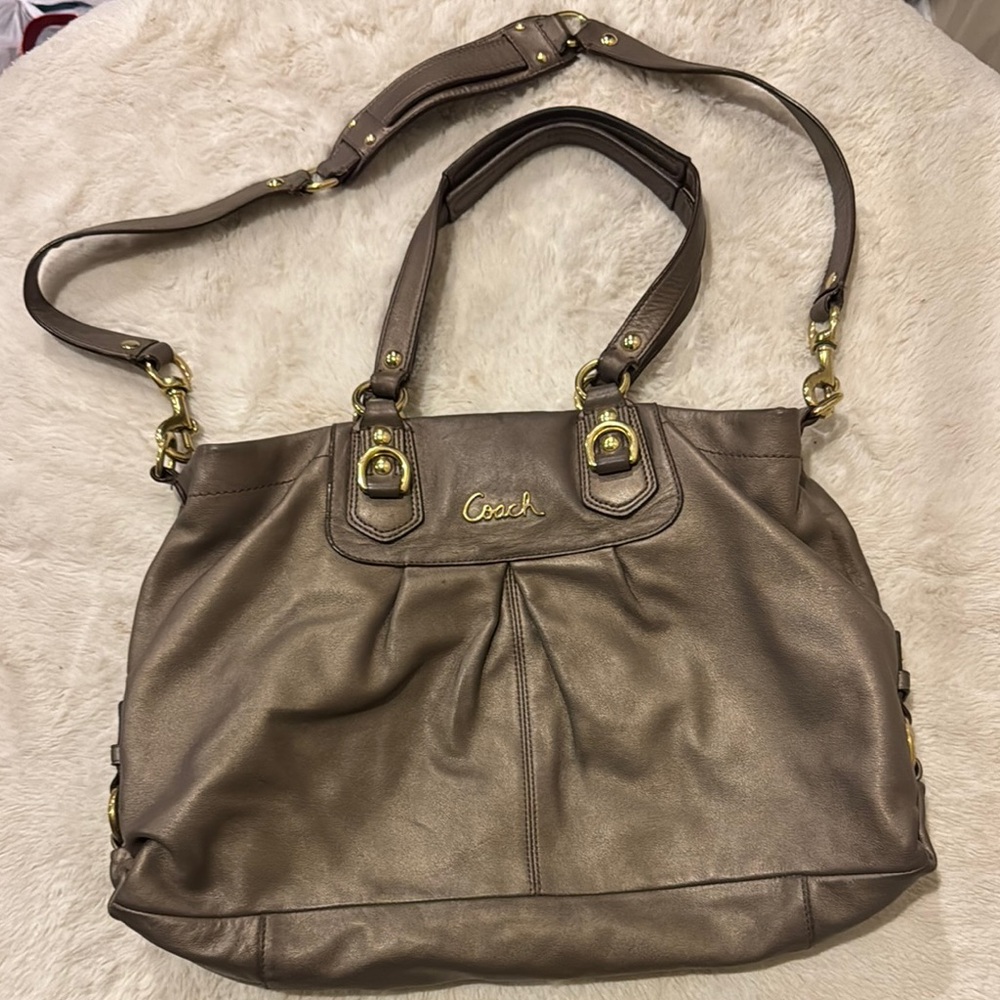 Coach Brown Leather Shoulder Bag with Brass Hardware